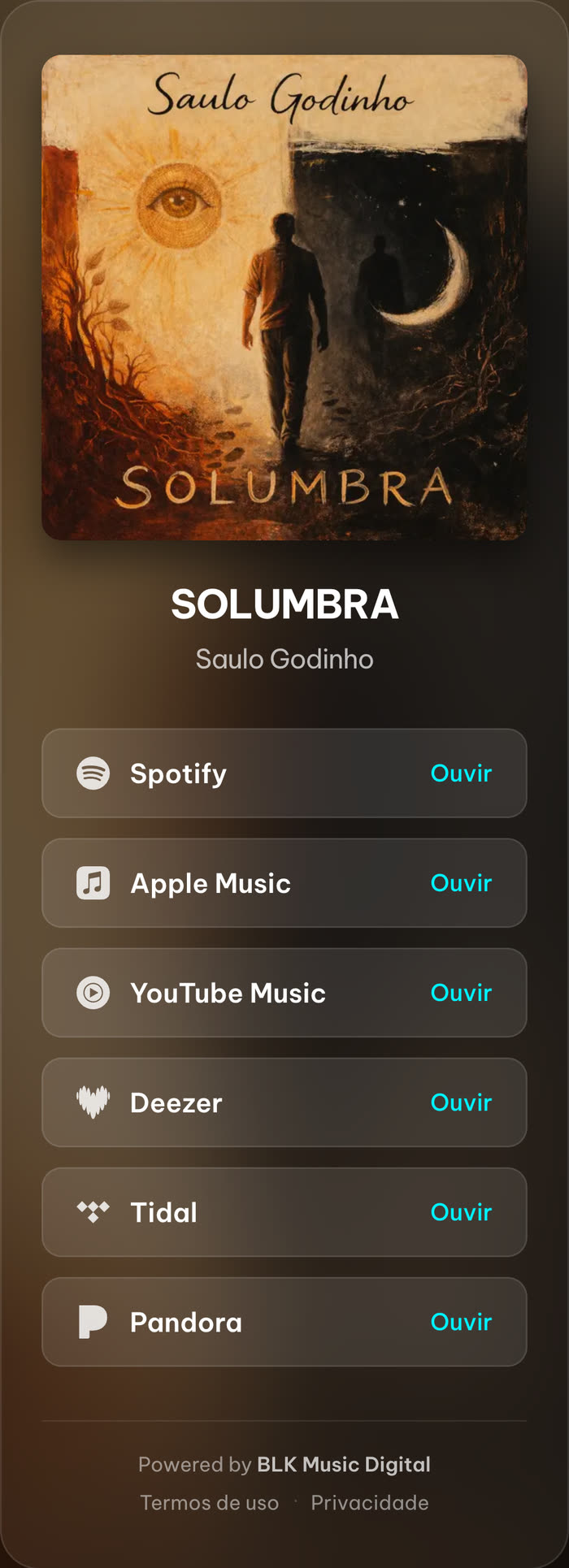 Página de smartlink da BLK Music Digital aberta no celular
